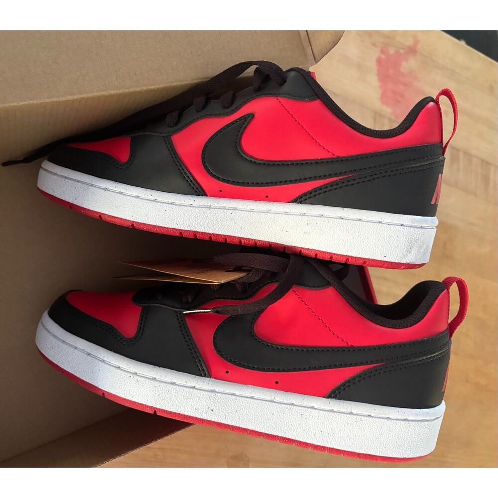 Nike Court Borough Low Recraft GS Red Black Sneakers Size 6Y (Women 7.5) NEW